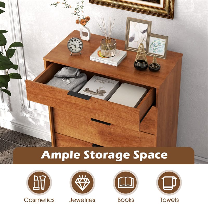 Mid Century Modern 5-Drawer Dresser, Wooden Chest of Drawers with Interlock System, Anti-Tip Kit & Metal Legs for Bedroom, Living Room, Hallway