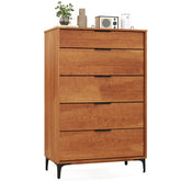 Mid Century Modern 5-Drawer Dresser, Wooden Chest of Drawers with Interlock System, Anti-Tip Kit & Metal Legs for Bedroom, Living Room, Hallway
