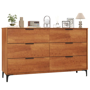 Mid-Century Modern 6-Drawer Dresser, Wooden Chest of Drawers with Anti-Tip Interlock System & Metal Legs for Bedroom, Living Room & Hallway