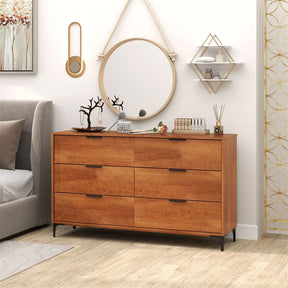 Mid-Century Modern 6-Drawer Dresser, Wooden Chest of Drawers with Anti-Tip Interlock System & Metal Legs for Bedroom, Living Room & Hallway