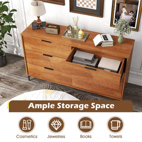 Mid-Century Modern 6-Drawer Dresser, Wooden Chest of Drawers with Anti-Tip Interlock System & Metal Legs for Bedroom, Living Room & Hallway