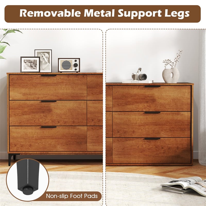 Mid-Century Modern 6-Drawer Dresser, Wooden Chest of Drawers with Anti-Tip Interlock System & Metal Legs for Bedroom, Living Room & Hallway