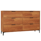 Mid-Century Modern 6-Drawer Dresser, Wooden Chest of Drawers with Anti-Tip Interlock System & Metal Legs for Bedroom, Living Room & Hallway
