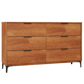 Mid-Century Modern 6-Drawer Dresser, Wooden Chest of Drawers with Anti-Tip Interlock System & Metal Legs for Bedroom, Living Room & Hallway