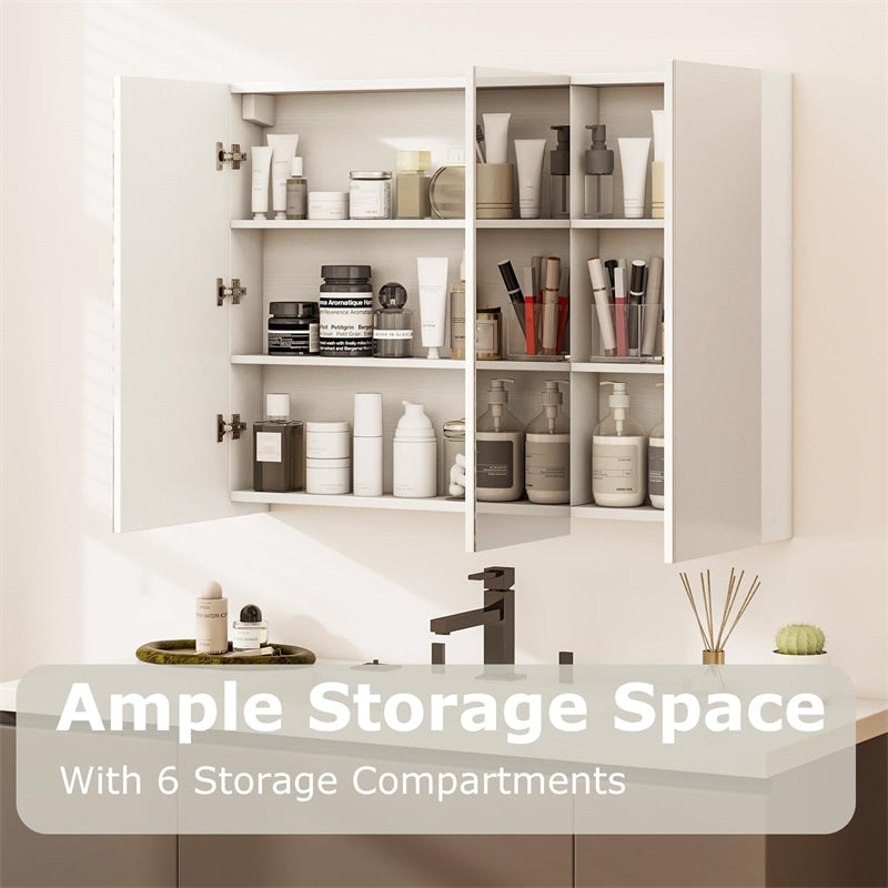 34.5" Wide Mirrored Medicine Cabinet with 3 Doors & Adjustable Shelf, Large Wall Mounted/Recessed Bathroom Storage Cabinet Organizer