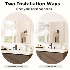 34.5" Wide Mirrored Medicine Cabinet with 3 Doors & Adjustable Shelf, Large Wall Mounted/Recessed Bathroom Storage Cabinet Organizer