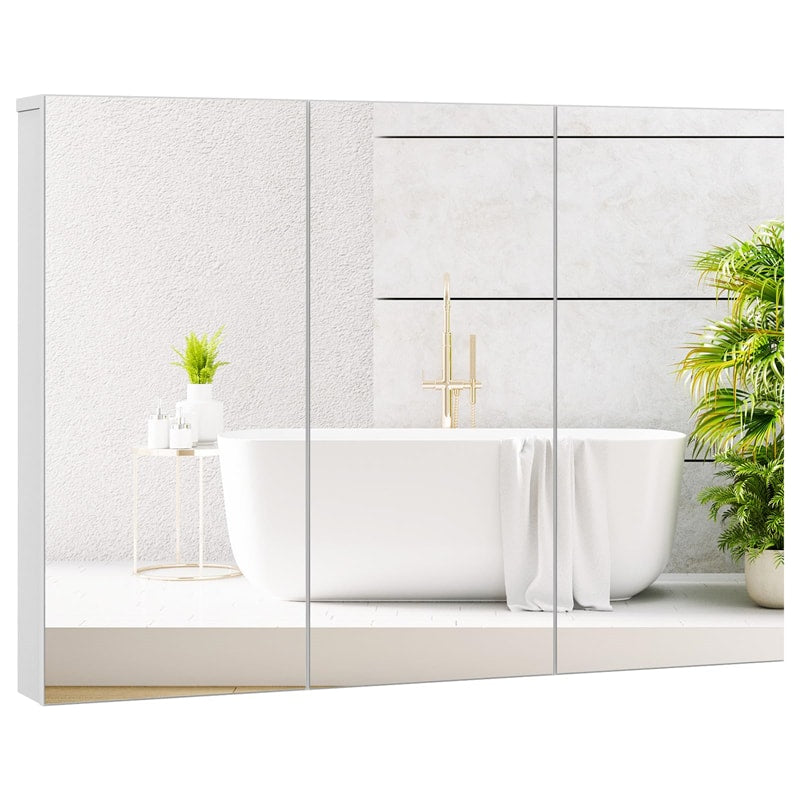 34.5" Wide Mirrored Medicine Cabinet with 3 Doors & Adjustable Shelf, Large Wall Mounted/Recessed Bathroom Storage Cabinet Organizer