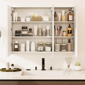 34.5" Wide Mirrored Medicine Cabinet with 3 Doors & Adjustable Shelf, Large Wall Mounted/Recessed Bathroom Storage Cabinet Organizer