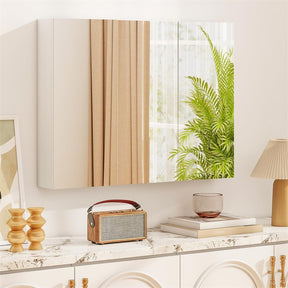 34.5" Wide Mirrored Medicine Cabinet with 3 Doors & Adjustable Shelf, Large Wall Mounted/Recessed Bathroom Storage Cabinet Organizer