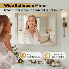 34.5" Wide Mirrored Medicine Cabinet with 3 Doors & Adjustable Shelf, Large Wall Mounted/Recessed Bathroom Storage Cabinet Organizer