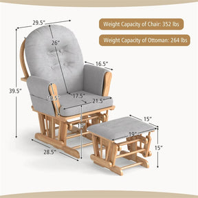 Nursery Glider & Ottoman Set, Upholstered Baby Glider Rocker Chair with Cushion, Storage Pocket, Solid Wood Base for Breastfeeding Napping
