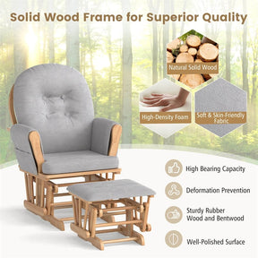 Nursery Glider & Ottoman Set, Upholstered Baby Glider Rocker Chair with Cushion, Storage Pocket, Solid Wood Base for Breastfeeding Napping