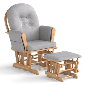 Nursery Glider & Ottoman Set, Upholstered Baby Glider Rocker Chair with Cushion, Storage Pocket, Solid Wood Base for Breastfeeding Napping