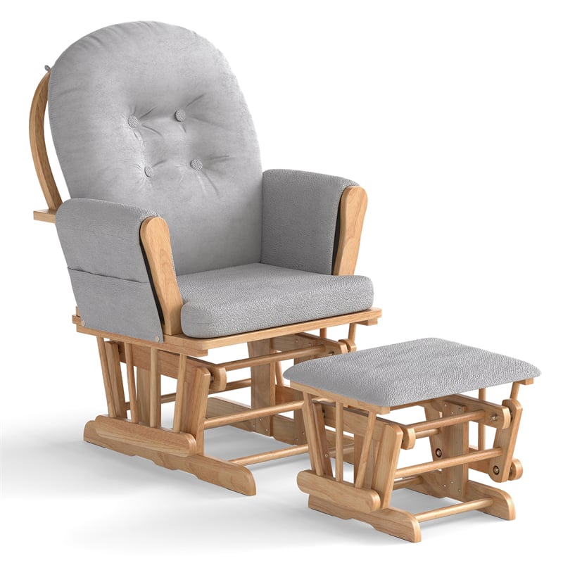 Nursery Glider & Ottoman Set, Upholstered Baby Glider Rocker Chair with Cushion, Storage Pocket, Solid Wood Base for Breastfeeding Napping