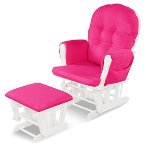 Nursery Glider & Ottoman Set, Upholstered Baby Glider Rocker Chair with Cushion, Storage Pocket, Solid Wood Base for Breastfeeding Napping