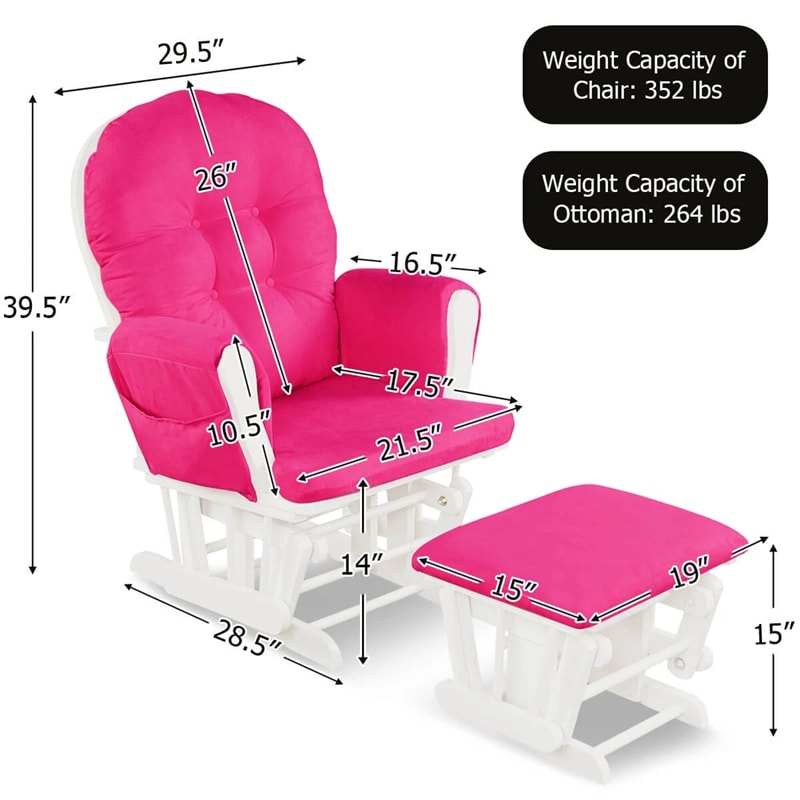 Nursery Glider & Ottoman Set, Upholstered Baby Glider Rocker Chair with Cushion, Storage Pocket, Solid Wood Base for Breastfeeding Napping