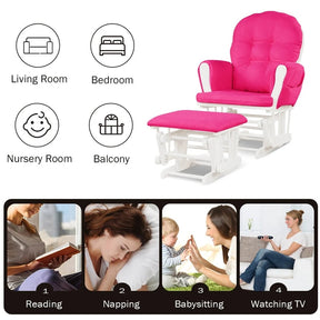 Nursery Glider & Ottoman Set, Upholstered Baby Glider Rocker Chair with Cushion, Storage Pocket, Solid Wood Base for Breastfeeding Napping