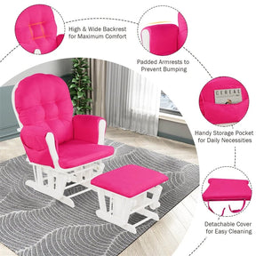 Nursery Glider & Ottoman Set, Upholstered Baby Glider Rocker Chair with Cushion, Storage Pocket, Solid Wood Base for Breastfeeding Napping