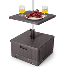 3-in-1 175LBS Outdoor Fillable Umbrella Base with Adjustable Table Tray & Weighted Bag, Wheeled Umbrella Stand for Patio Garden Poolside