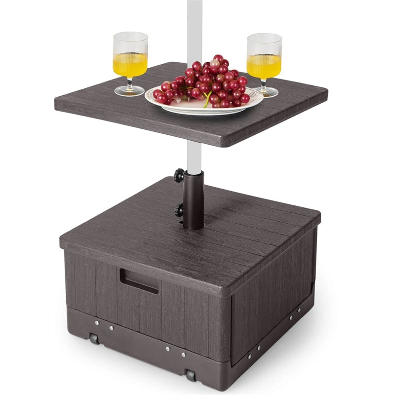 3-in-1 175LBS Outdoor Fillable Umbrella Base with Adjustable Table Tray & Weighted Bag, Wheeled Umbrella Stand for Patio Garden Poolside