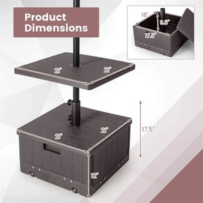 3-in-1 175LBS Outdoor Fillable Umbrella Base with Adjustable Table Tray & Weighted Bag, Wheeled Umbrella Stand for Patio Garden Poolside