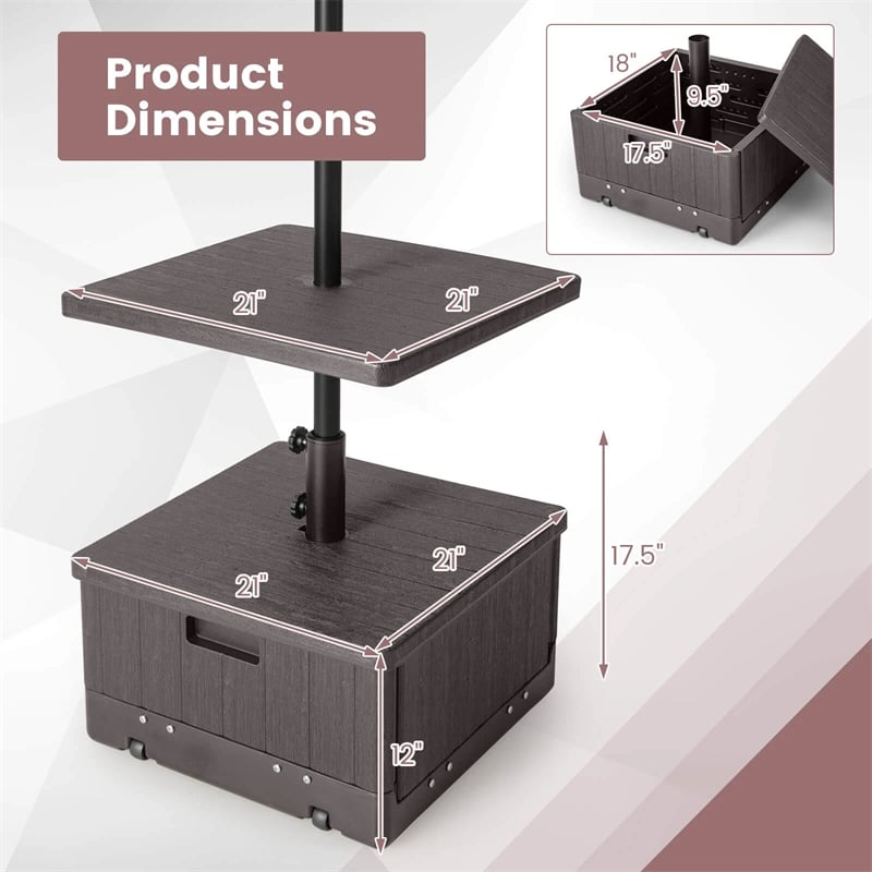 3-in-1 175LBS Outdoor Fillable Umbrella Base with Adjustable Table Tray & Weighted Bag, Wheeled Umbrella Stand for Patio Garden Poolside