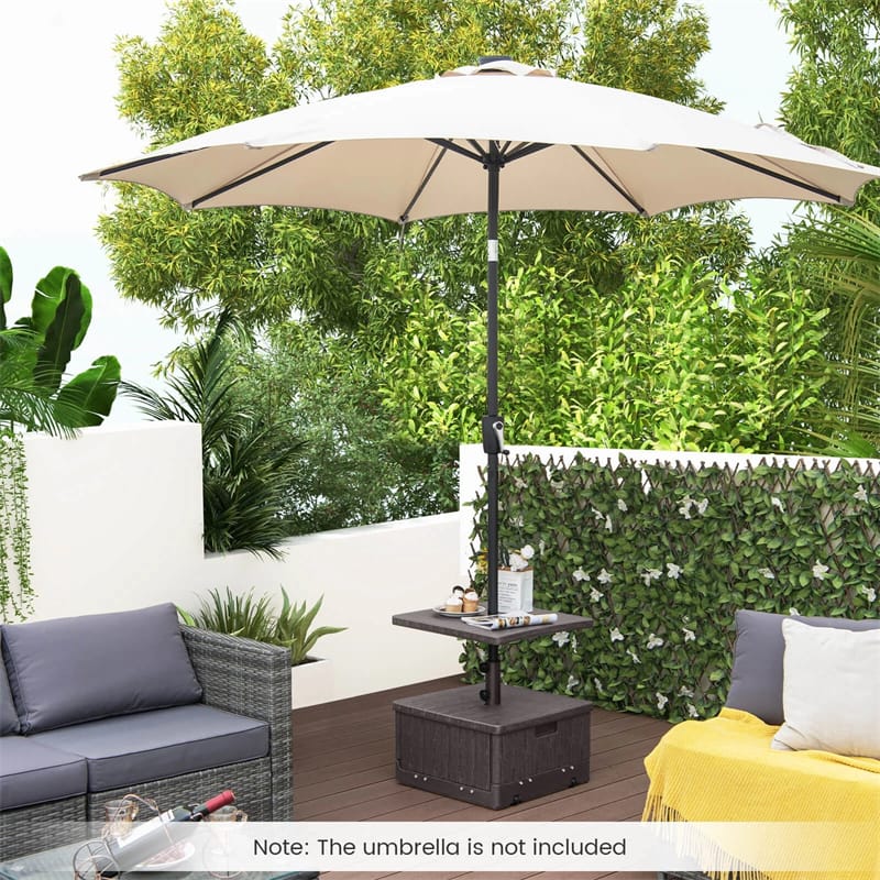3-in-1 175LBS Outdoor Fillable Umbrella Base with Adjustable Table Tray & Weighted Bag, Wheeled Umbrella Stand for Patio Garden Poolside