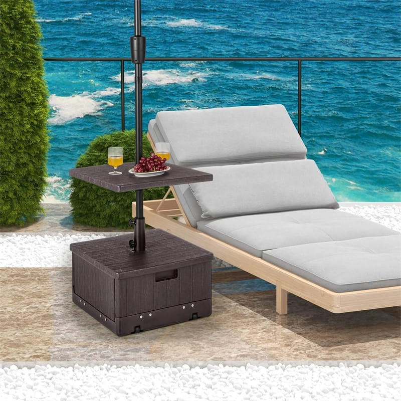 3-in-1 175LBS Outdoor Fillable Umbrella Base with Adjustable Table Tray & Weighted Bag, Wheeled Umbrella Stand for Patio Garden Poolside