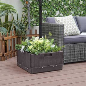 3-in-1 175LBS Outdoor Fillable Umbrella Base with Adjustable Table Tray & Weighted Bag, Wheeled Umbrella Stand for Patio Garden Poolside
