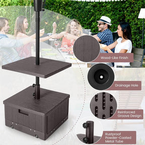 3-in-1 175LBS Outdoor Fillable Umbrella Base with Adjustable Table Tray & Weighted Bag, Wheeled Umbrella Stand for Patio Garden Poolside