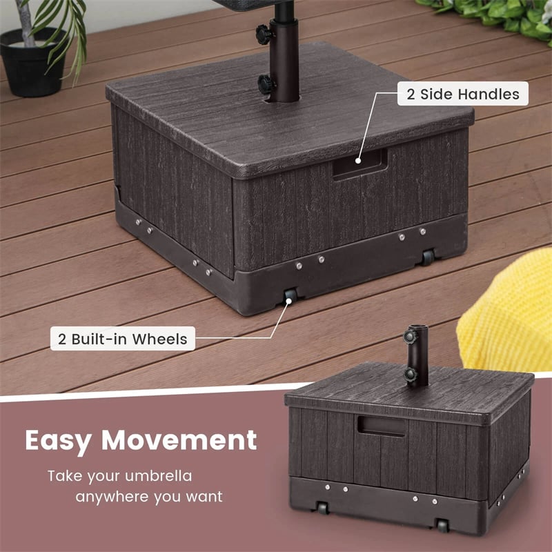 3-in-1 175LBS Outdoor Fillable Umbrella Base with Adjustable Table Tray & Weighted Bag, Wheeled Umbrella Stand for Patio Garden Poolside