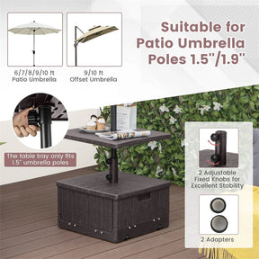 3-in-1 175LBS Outdoor Fillable Umbrella Base with Adjustable Table Tray & Weighted Bag, Wheeled Umbrella Stand for Patio Garden Poolside