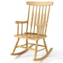 Outdoor Solid Wood Rocking Chair, High Back Porch Rocker Glossy Finish for Patio, Backyard, Balcony, Garden & Indoor Use