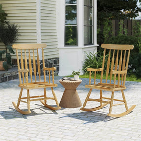 Outdoor Solid Wood Rocking Chair, High Back Porch Rocker Glossy Finish for Patio, Backyard, Balcony, Garden & Indoor Use