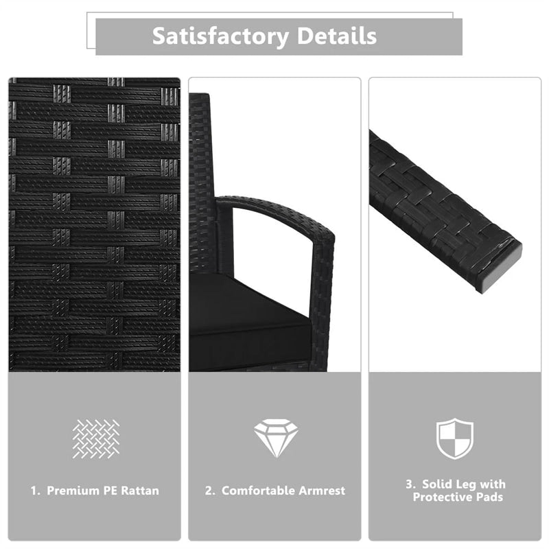 4 Pcs Wicker Patio Conversation Furniture Set Outdoor Rattan Sofa Set with Coffee Table & Washable Cushions