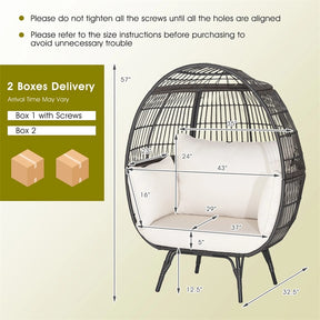 Oversized Wicker Egg Chair with 4 Cushions, Steel Frame Basket Chair Rattan Indoor Outdoor Lounger for Patio, Living Room