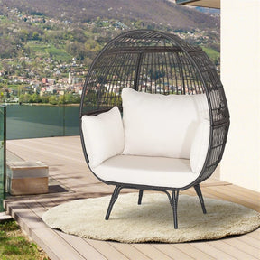 Oversized Wicker Egg Chair with 4 Cushions, Steel Frame Basket Chair Rattan Indoor Outdoor Lounger for Patio, Living Room