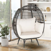 Oversized Wicker Egg Chair with 4 Cushions, Steel Frame Basket Chair Rattan Indoor Outdoor Lounger for Patio, Living Room