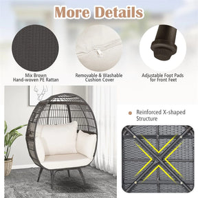 Oversized Wicker Egg Chair with 4 Cushions, Steel Frame Basket Chair Rattan Indoor Outdoor Lounger for Patio, Living Room