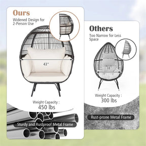 Oversized Wicker Egg Chair with 4 Cushions, Steel Frame Basket Chair Rattan Indoor Outdoor Lounger for Patio, Living Room