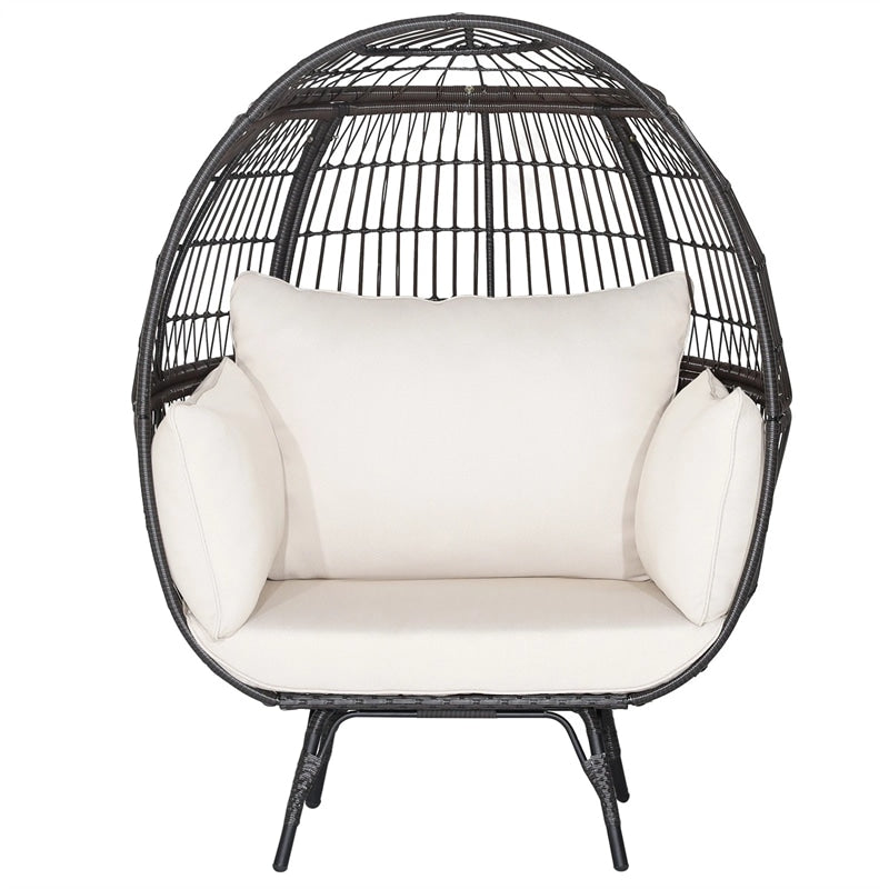 Oversized Wicker Egg Chair with 4 Cushions, Steel Frame Basket Chair Rattan Indoor Outdoor Lounger for Patio, Living Room