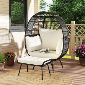 Oversized Wicker Egg Chair with 4 Cushions, Steel Frame Basket Chair Rattan Indoor Outdoor Lounger for Patio, Living Room