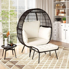 Oversized Wicker Egg Chair with 4 Cushions, Steel Frame Basket Chair Rattan Indoor Outdoor Lounger for Patio, Living Room