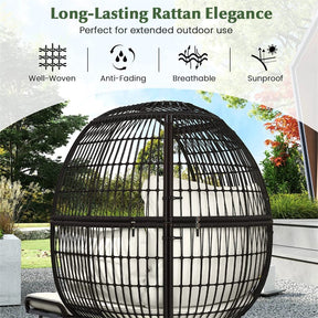 Oversized Wicker Egg Chair with 4 Cushions, Steel Frame Basket Chair Rattan Indoor Outdoor Lounger for Patio, Living Room