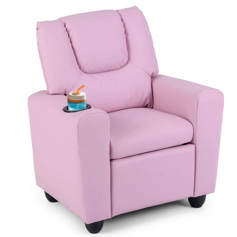 Kids Recliner Chair with Cup Holder & Side Pocket, Adjustable Toddler Lounge Sofa, Ergonomic Children Armchairs for Boys Girls Age 3+, 150lbs