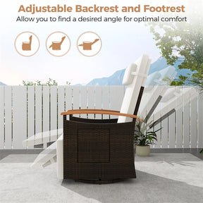 Outdoor 360° Swivel Rattan Recliner Chair, Patio Wicker Chaise Lounge Chair with Adjustable Backrest & Footrest, Flip Side Table & Cushions