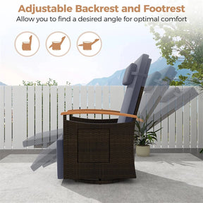 Outdoor 360° Swivel Rattan Recliner Chair, Patio Wicker Chaise Lounge Chair with Adjustable Backrest & Footrest, Flip Side Table & Cushions