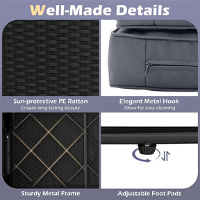 Patio Rattan Daybed Outdoor Wicker Loveseat Sofa with 4-Level Adjustable Backrest, Storage Ottoman, Retractable Tray & Cushions for Backyard