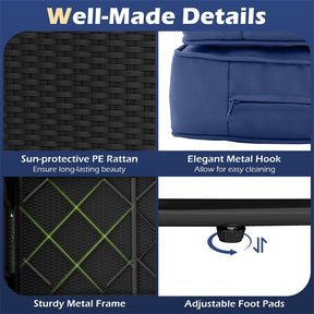 Patio Rattan Daybed Outdoor Wicker Loveseat Sofa with 4-Level Adjustable Backrest, Storage Ottoman, Retractable Tray & Cushions for Backyard