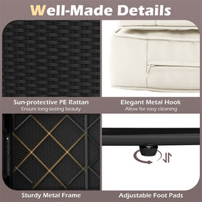 Patio Rattan Daybed Outdoor Wicker Loveseat Sofa with 4-Level Adjustable Backrest, Storage Ottoman, Retractable Tray & Cushions for Backyard